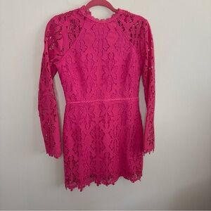 Elegant Bloomingdale’s Aqua Hot Pink Lace Mini Dress Size S